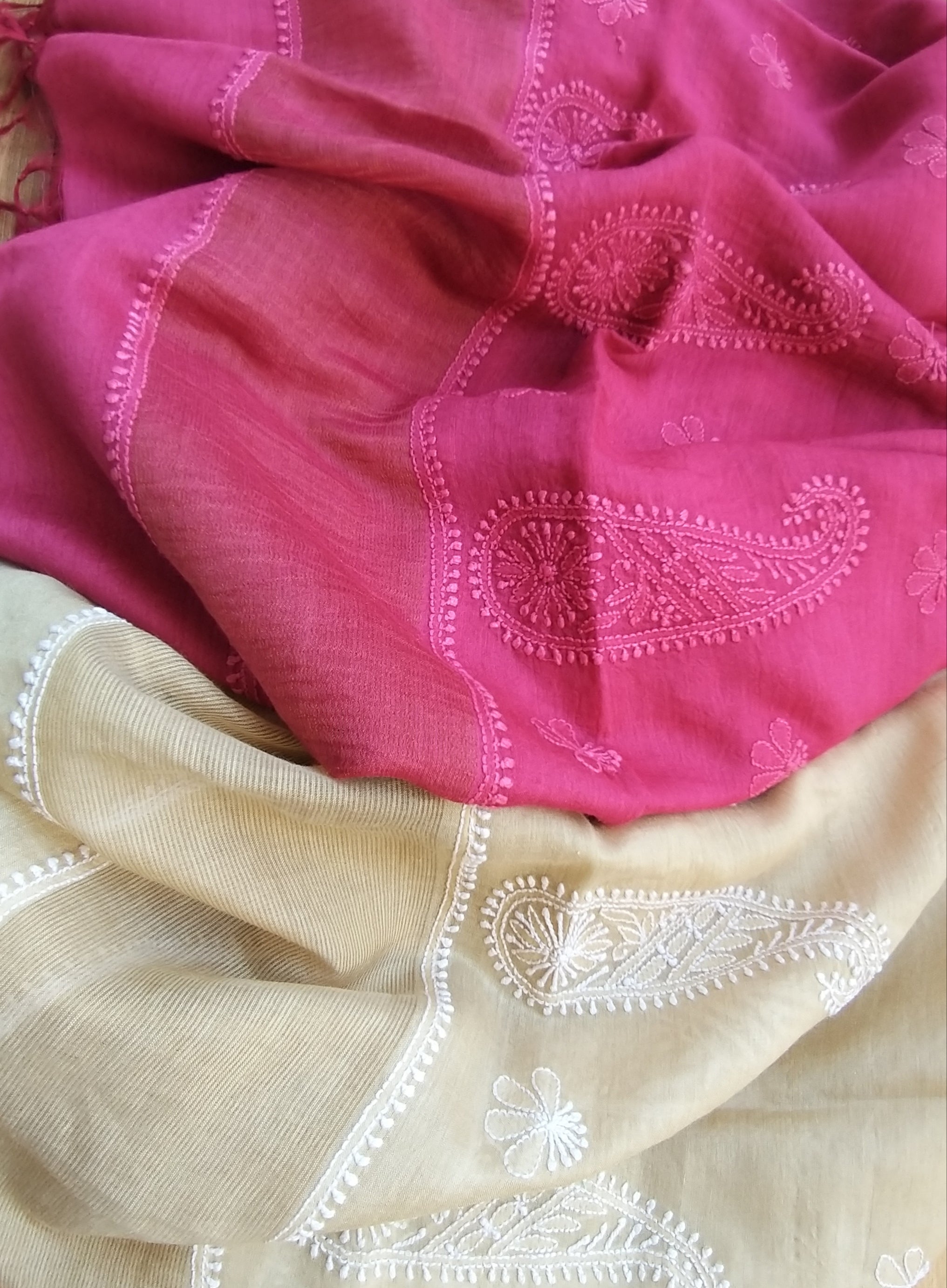 Blush Block Print Chikankari Dupatta