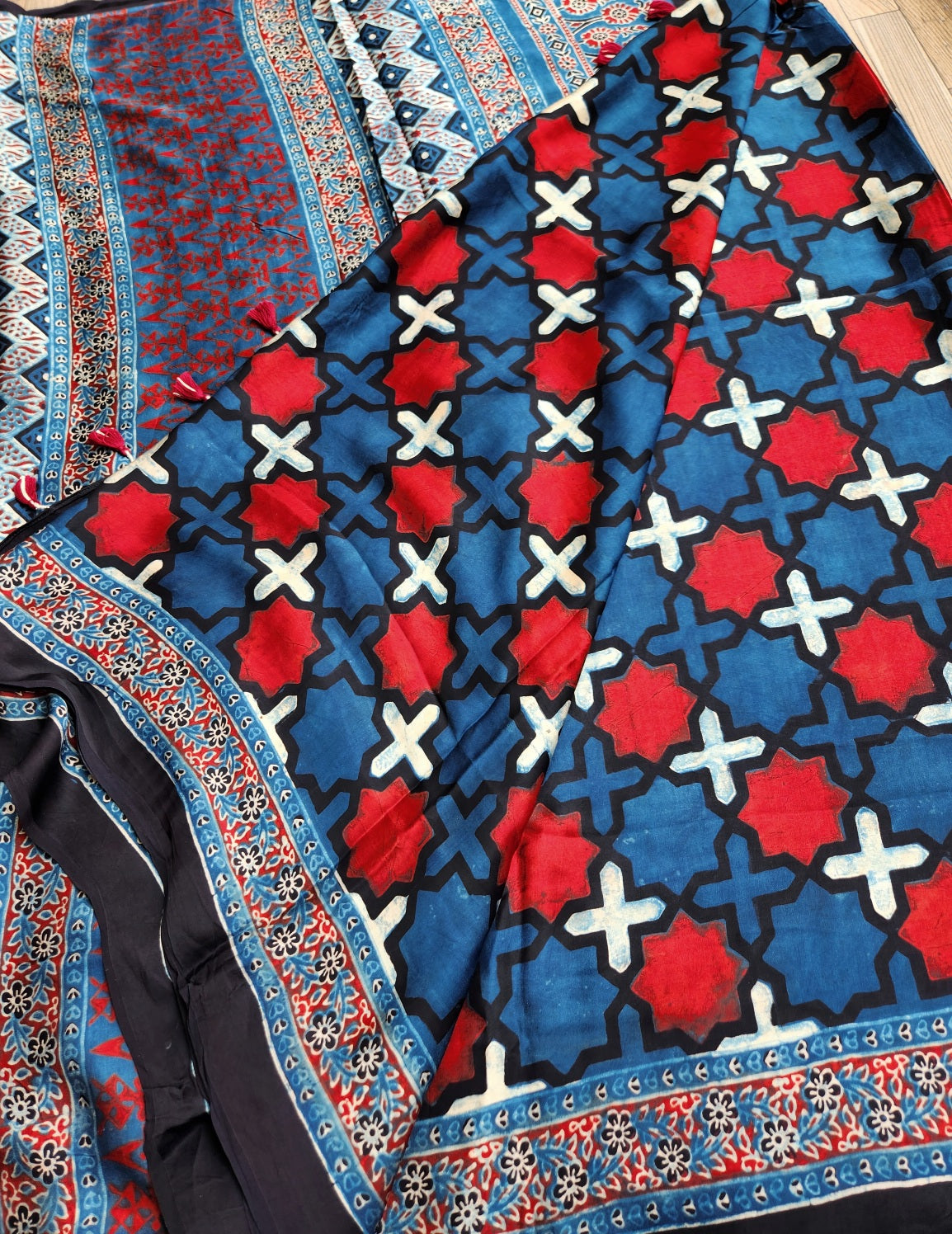 ajrakhsaree sarees ajrakh modal silk officewear blue saree iIndigo