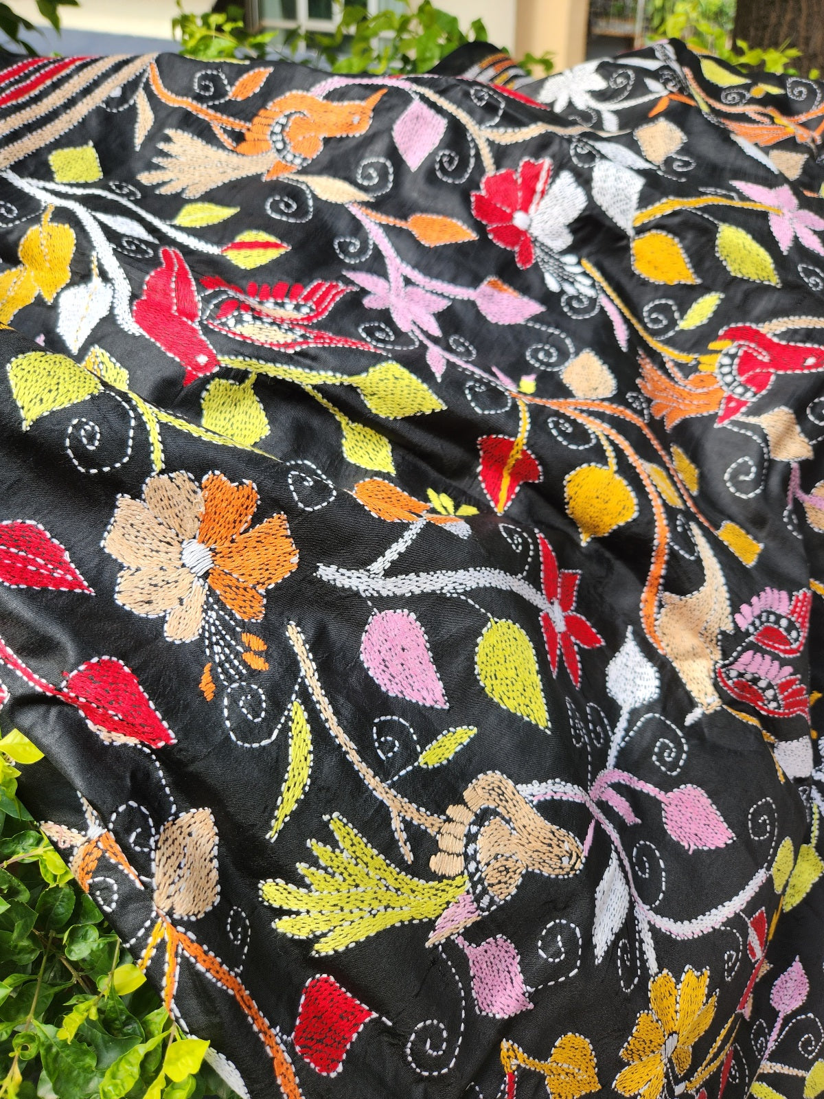 birds dupatta black dupatta kantha dupatta