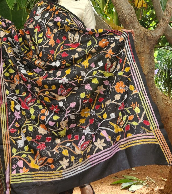 birds dupatta black dupatta kantha dupatta