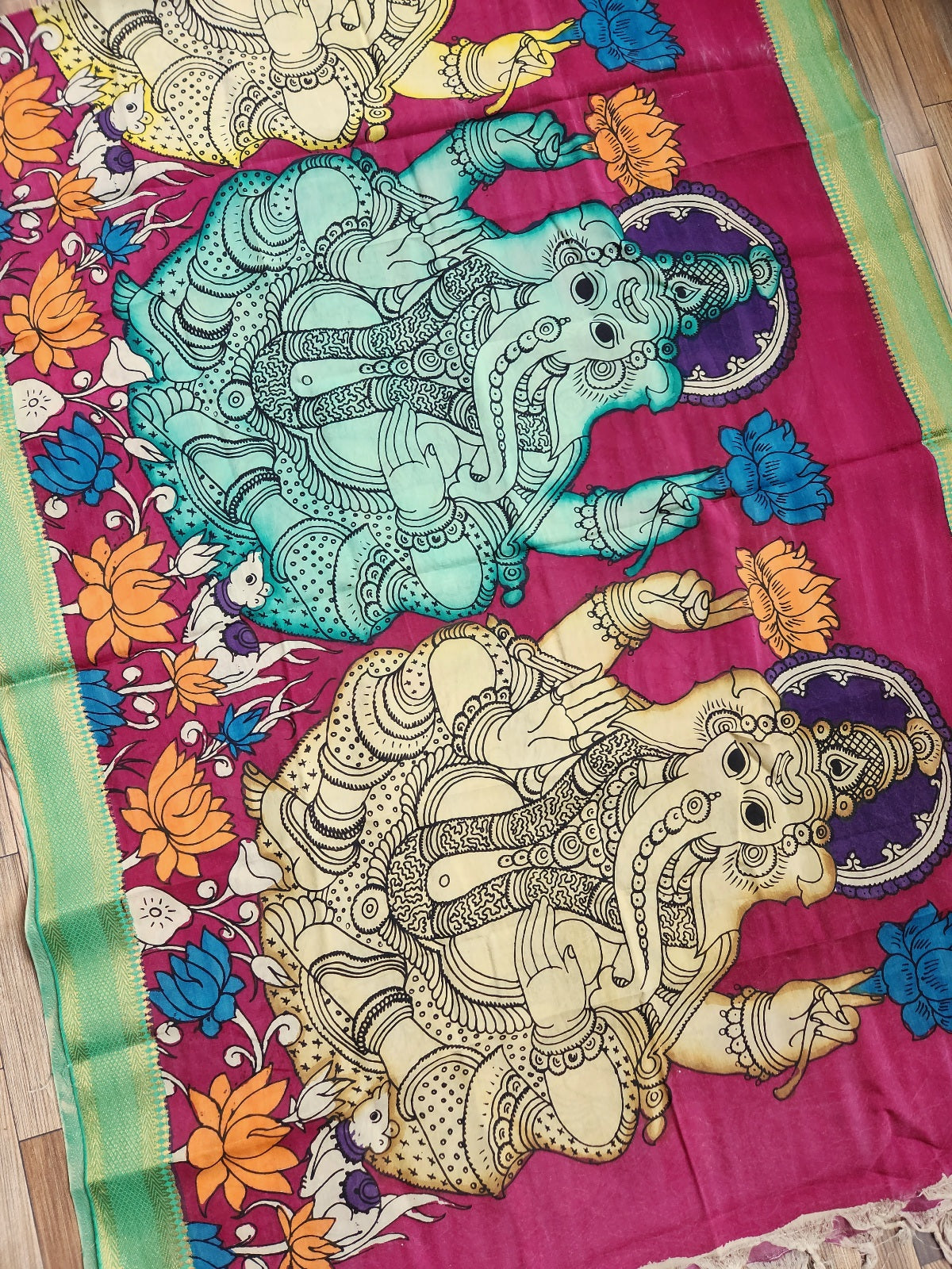 pen kalamkari silk dupatta Pink dupatta Indian gifts rakhi gifts Ganesha
