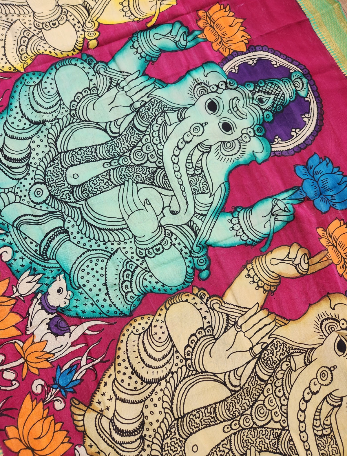 pen kalamkari silk dupatta Pink dupatta Indian gifts rakhi gifts Ganesha