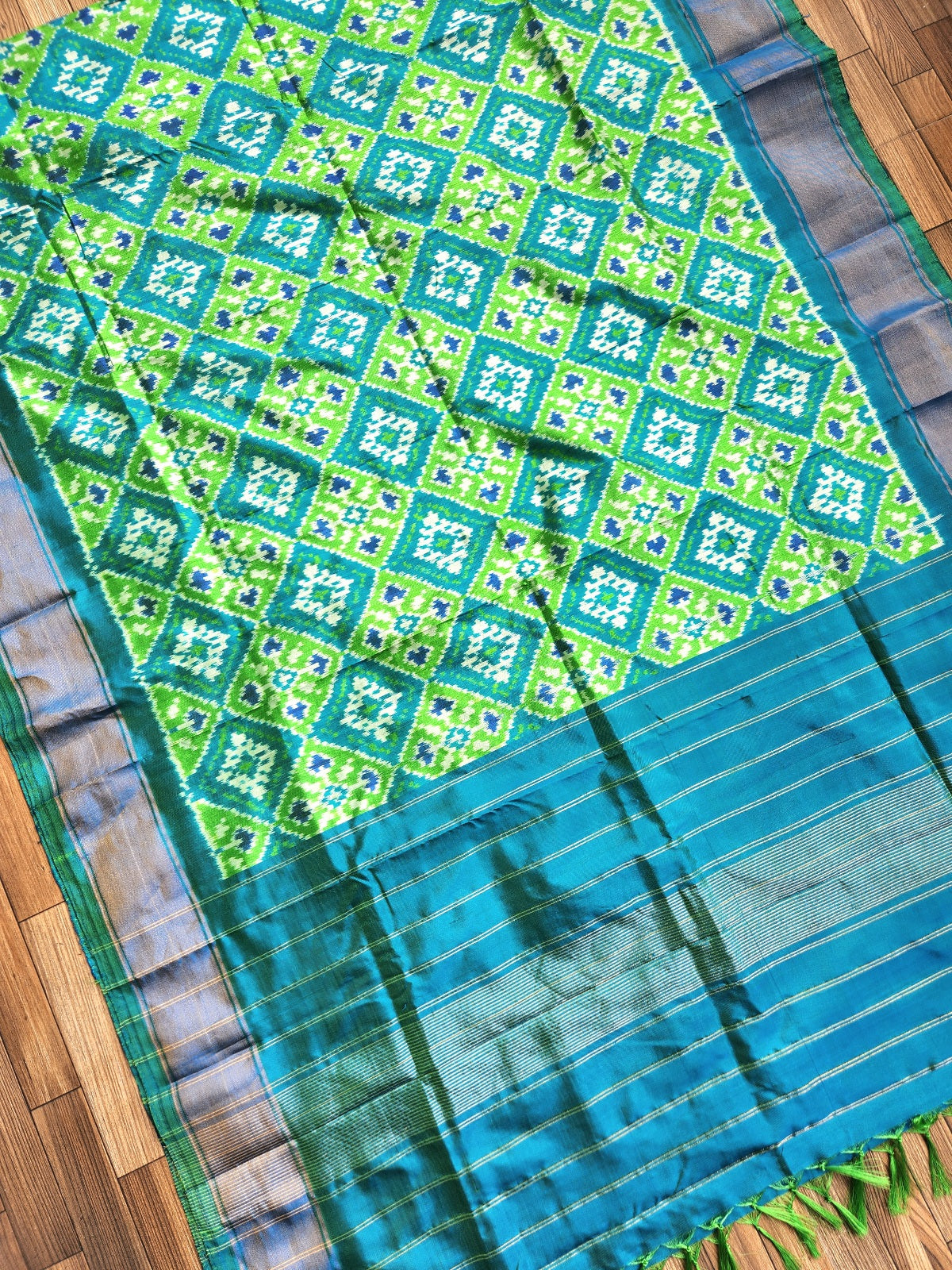 Patola Silk Dupatta Blue Handloom Indian gifts Wedding Shopping ikat dupatta
