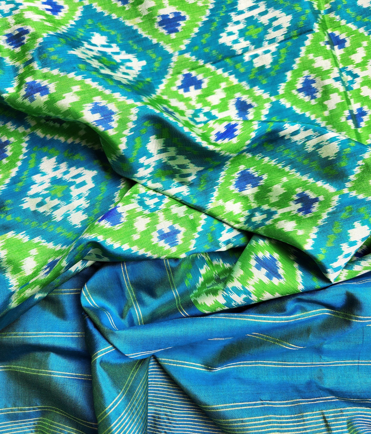 Patola Silk Dupatta Blue Handloom Indian gifts Wedding Shopping ikat dupatta