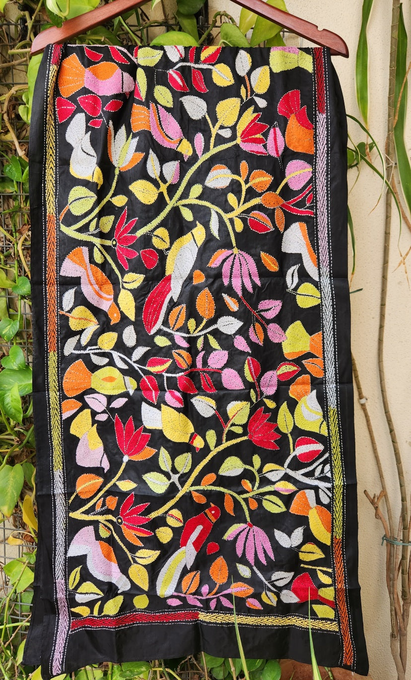 kantha stoles floral Indian gifts corporate gifts handmade slow fashion