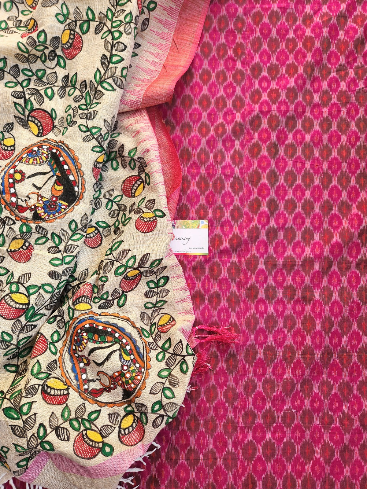 Ikat kurti piece dupatta SICO Officewear gift ideas Pink handmade handloom Madhubani dupatta Haldi look wedding suit
