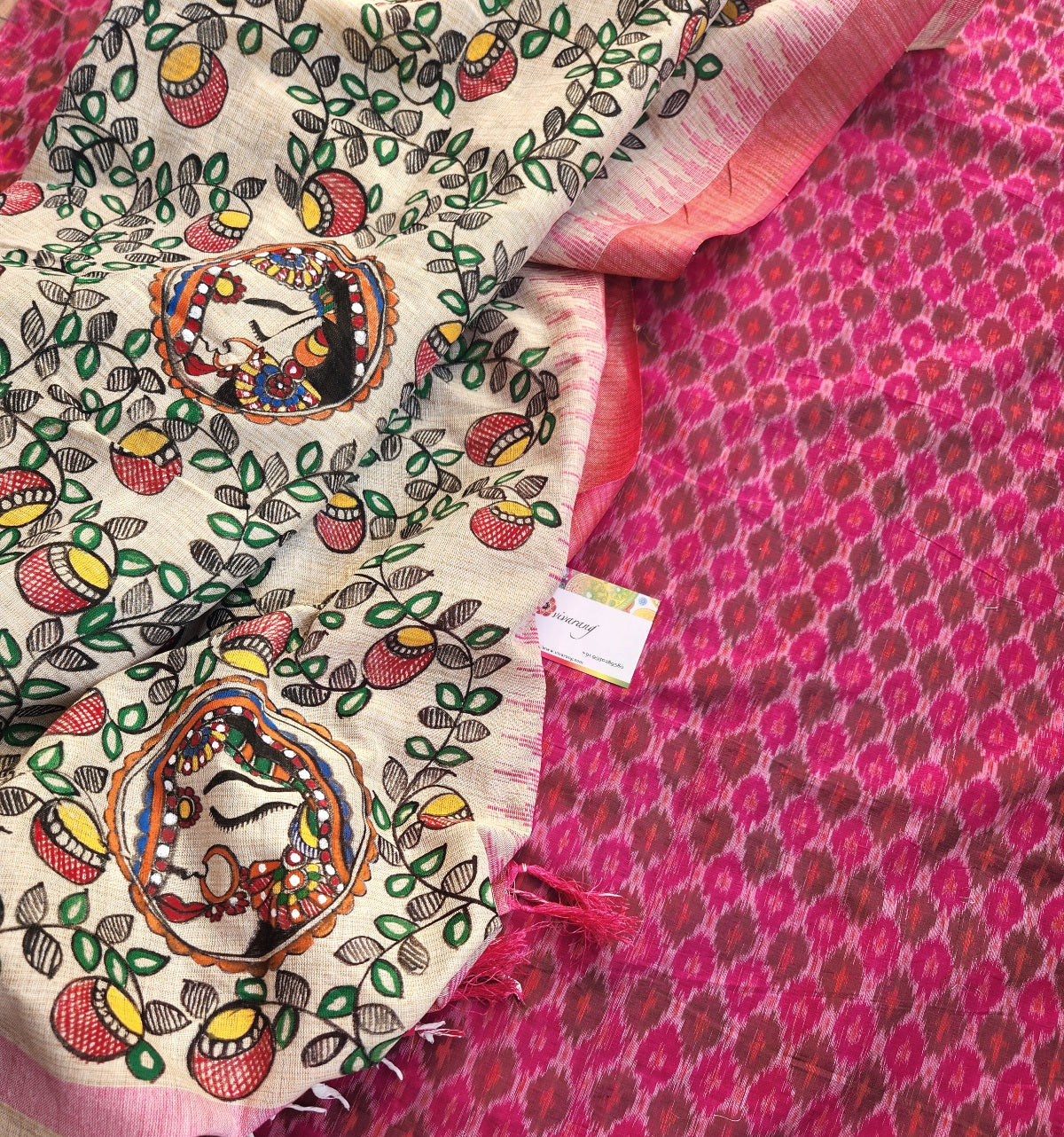 Ikat kurti piece dupatta SICO Officewear gift ideas Pink handmade handloom Madhubani dupatta Haldi look wedding suit