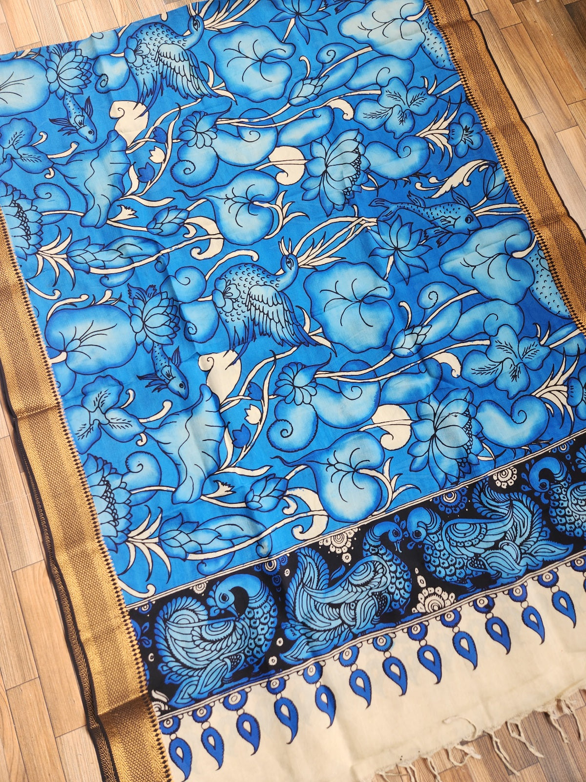 pen kalamkari silk dupatta Blue dupatta Indian gifts rakhi gifts