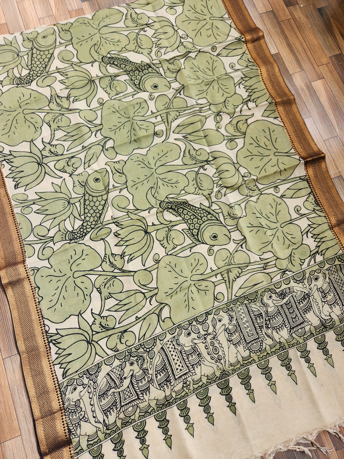 pen kalamkari silk dupatta Green dupatta Indian gifts