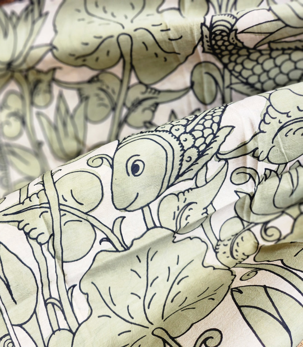 pen kalamkari silk dupatta Green dupatta Indian gifts