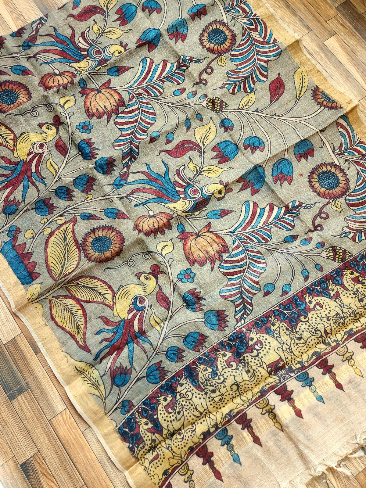 Pen kalamkari silk dupatta
