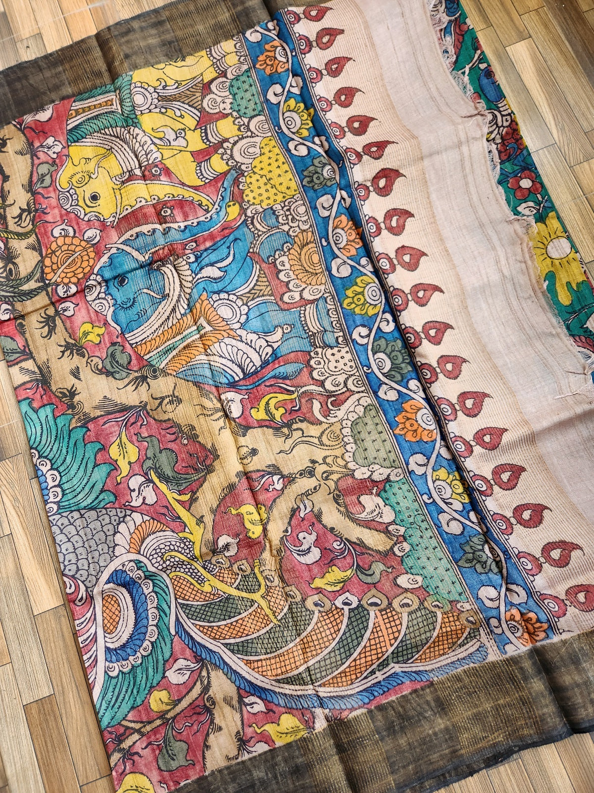 Pen kalamkari tussar silk saree