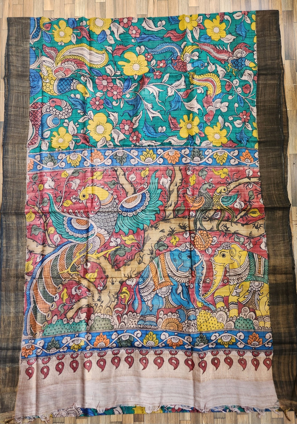 Pen kalamkari tussar silk saree