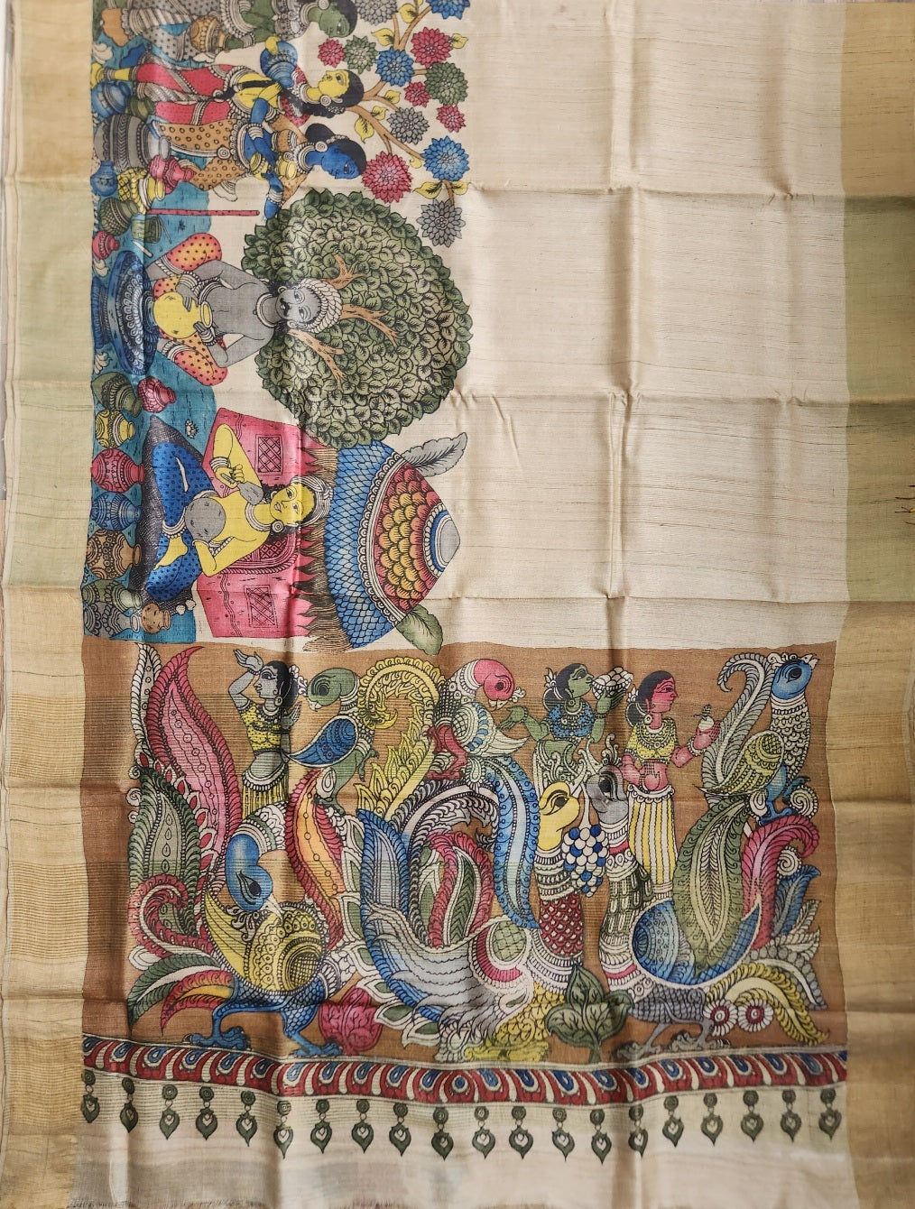 KALAMKARI SILK SAREE - Village Life
