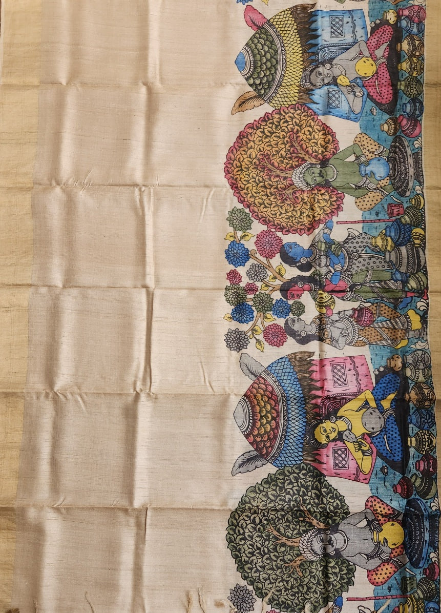 KALAMKARI SILK SAREE - Village Life