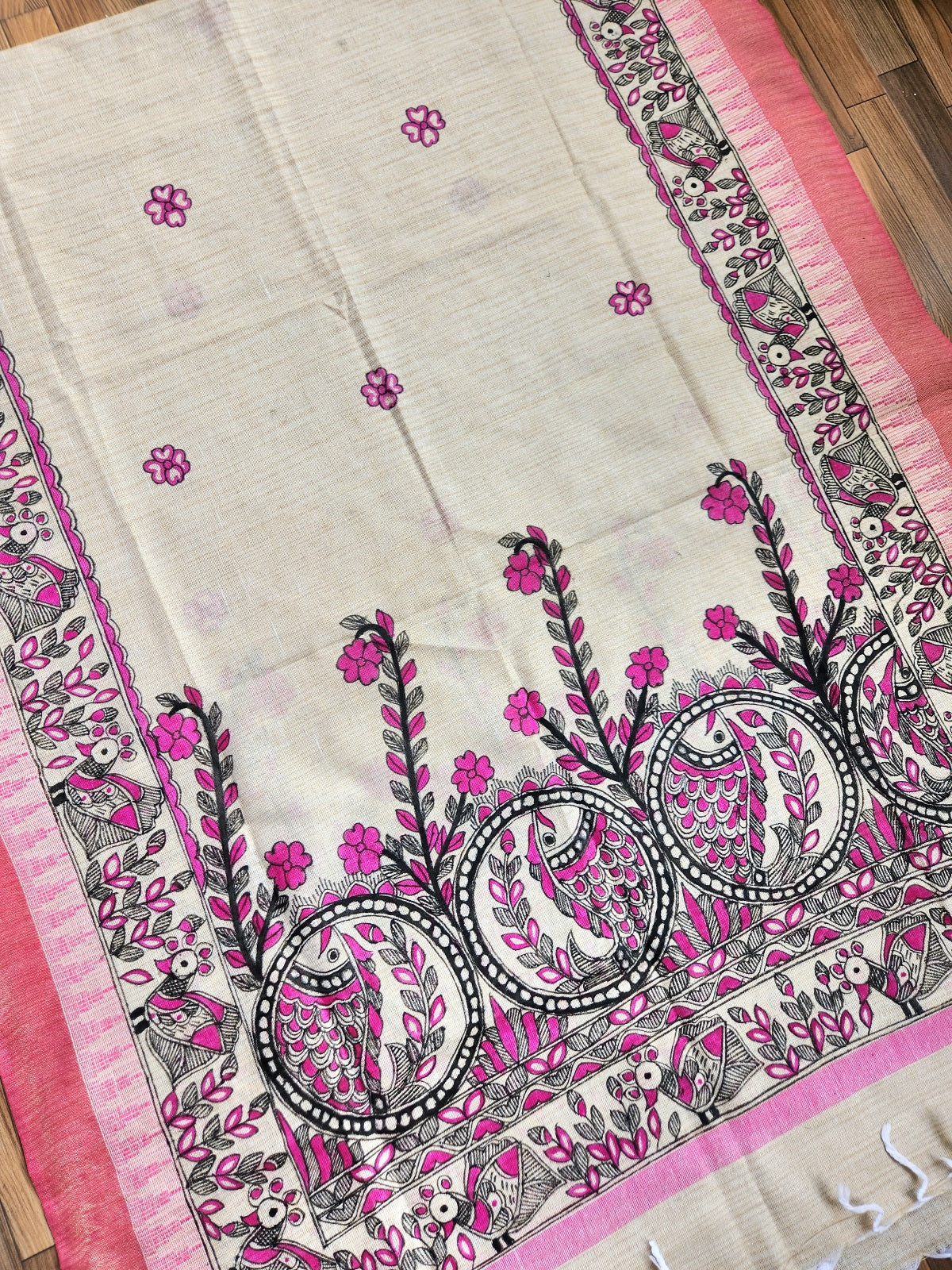 Fish theme shopping madhubani dupatta handmade giftspink dupatta
