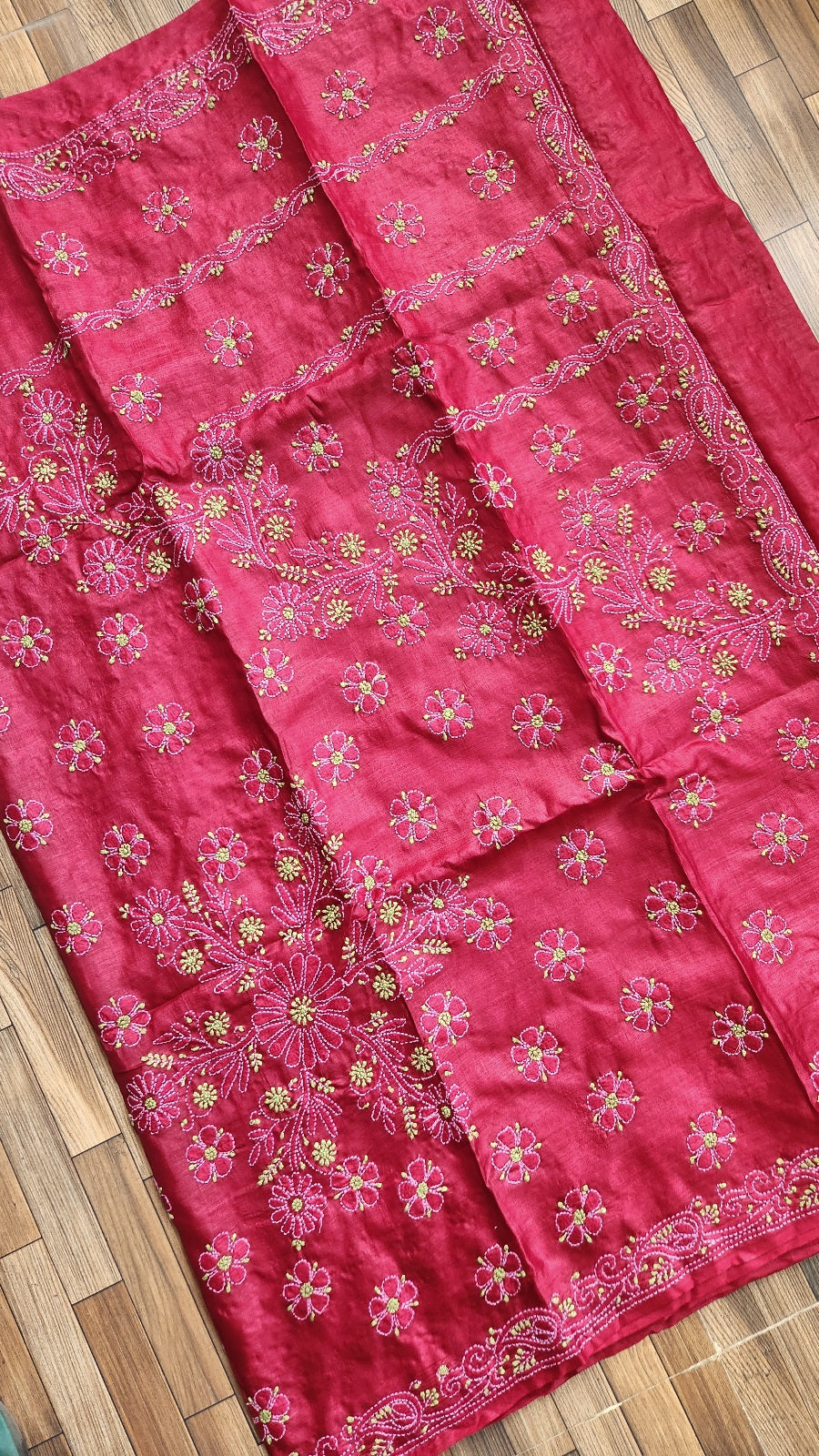 CHIKANKARI TUSSAR SILK SAREE