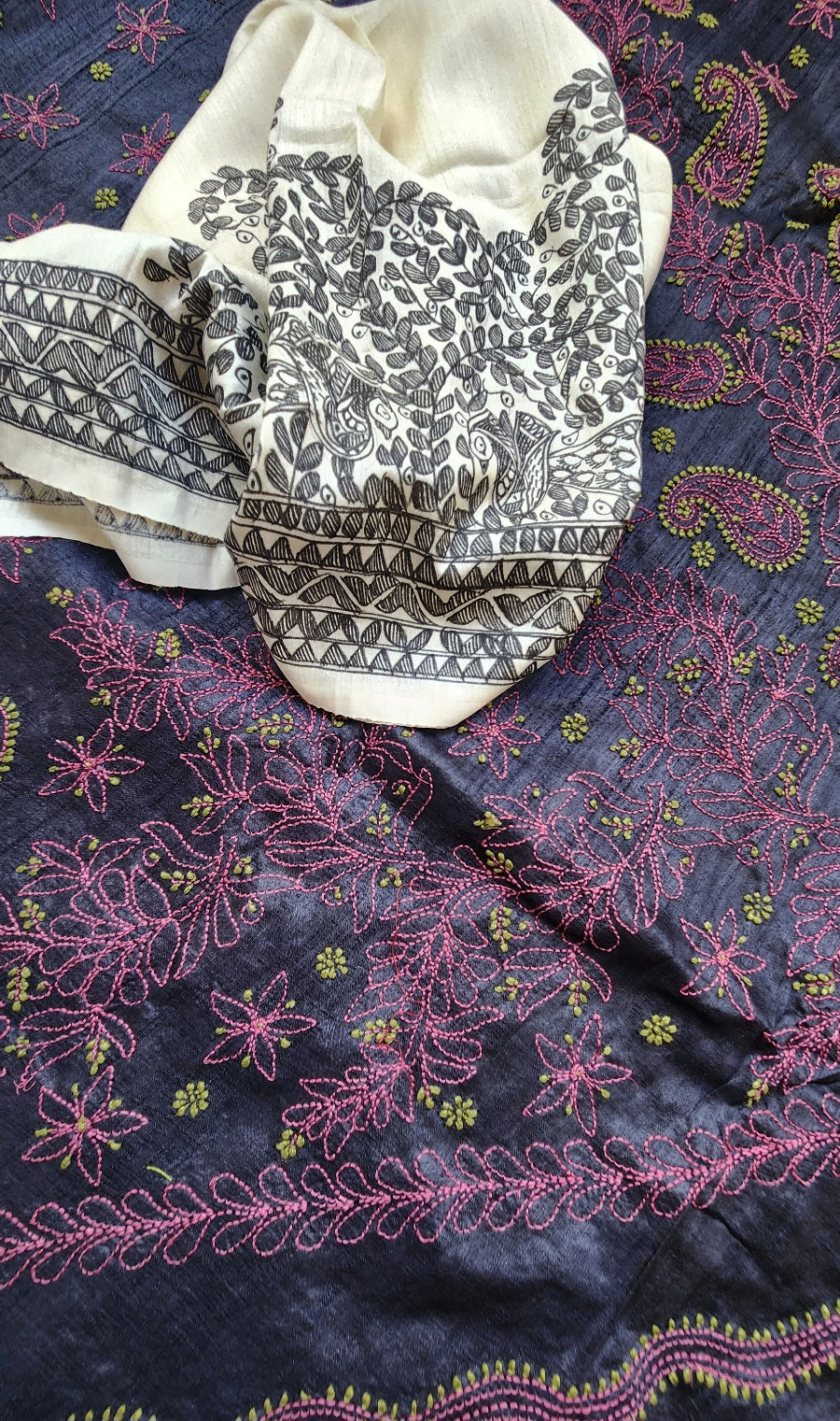 CHIKANKARI TUSSAR SILK SAREE