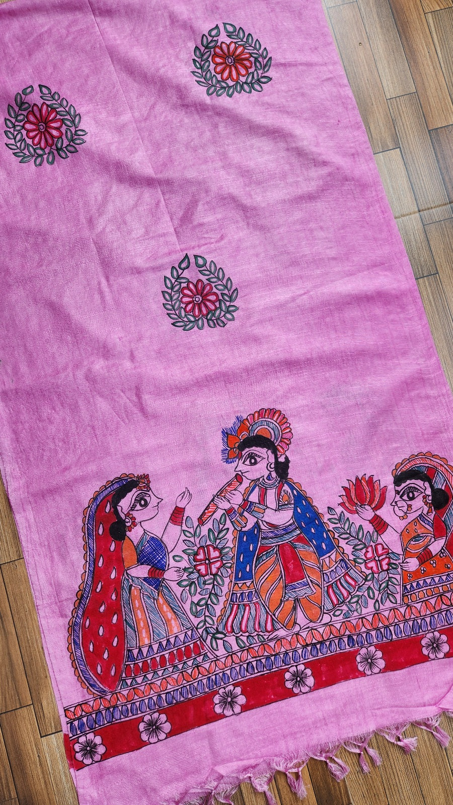 Madhubani stole Indian gfits Handmade gifts Pink