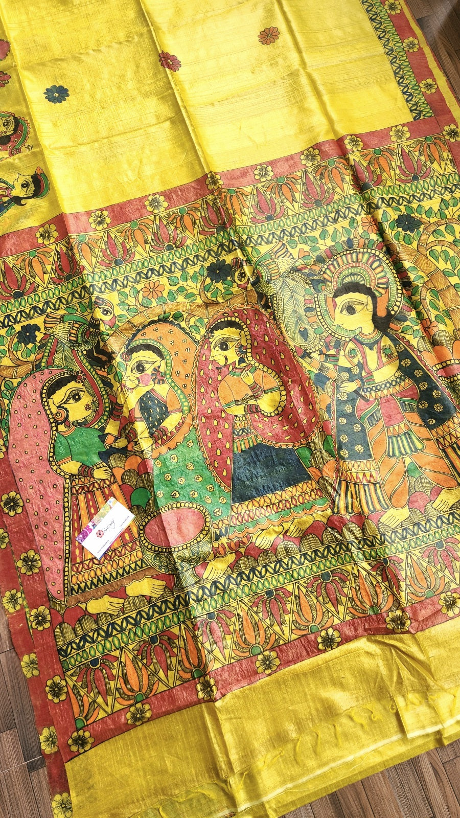 madhubani saree holi saree designer wear handmade saree haldi look wedding shopping yellow saree