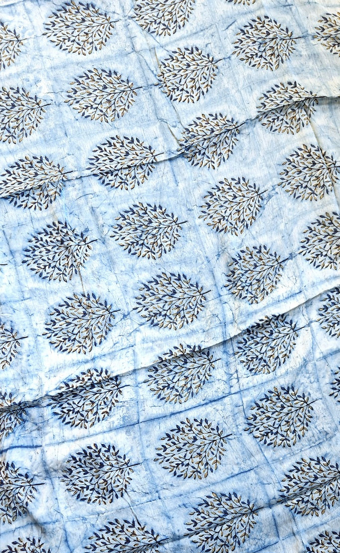 Ajrakh saree, blue saree, officewear, modal silk