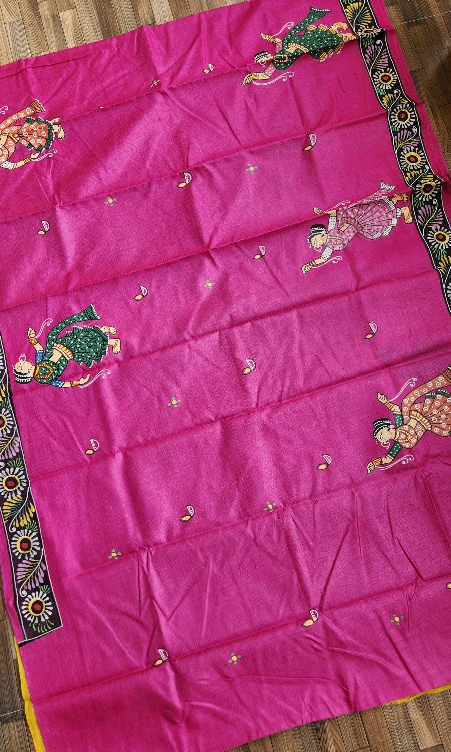 Pattachitra saree Pink saree wedding saree wedding shopping mehndi look Krishna Leela