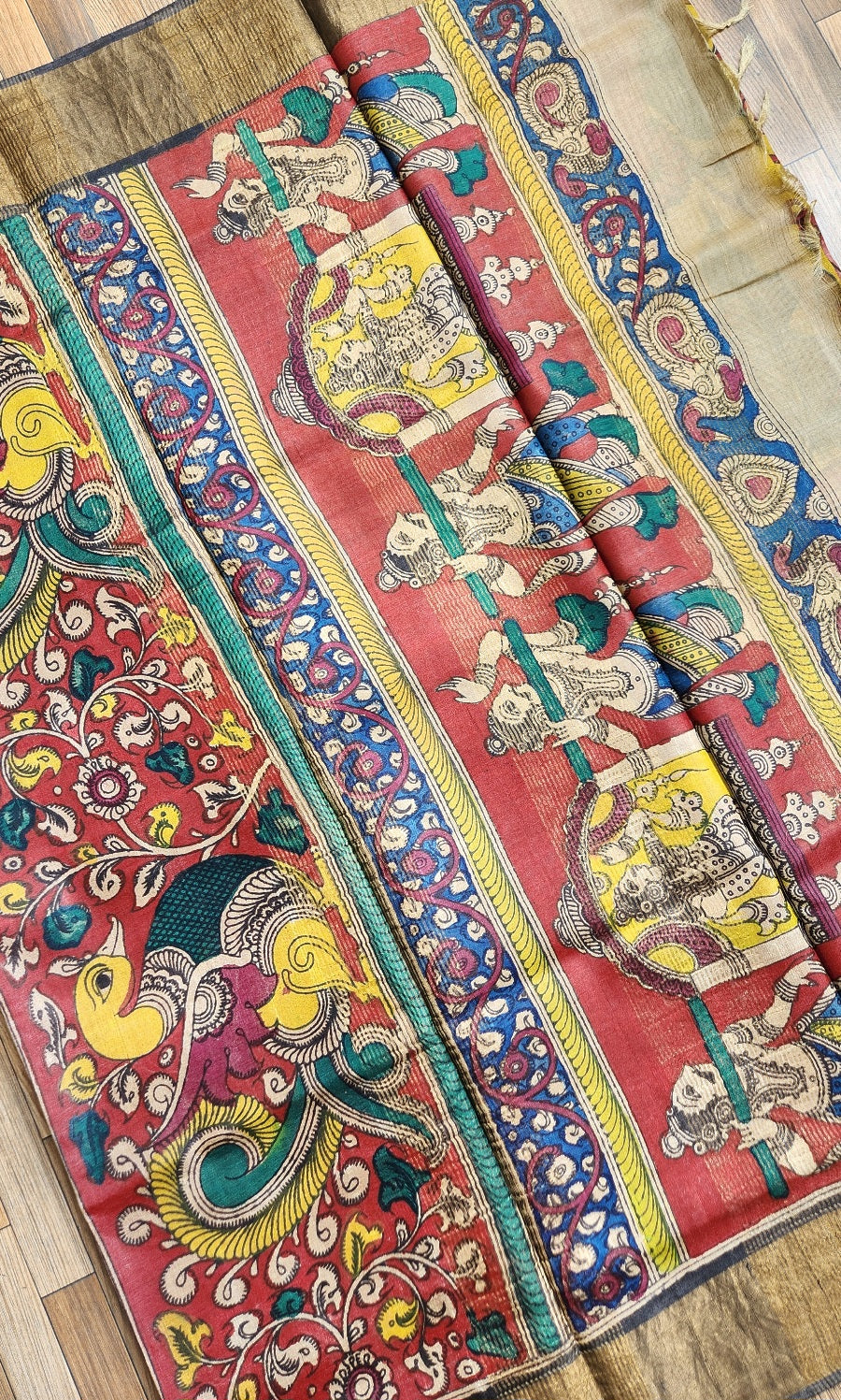 Pen kalamkari kalamkari sarees tussar silk kalahasti yellow saree wedding shopping haldi outfit