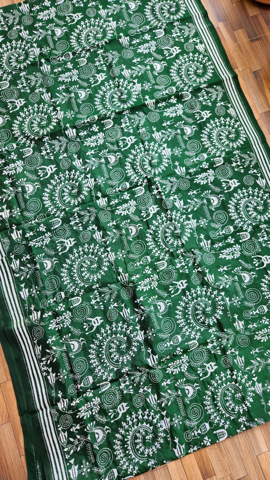 kantha saree sareesonline designersaree sarees kanthaonline green saree mehndi look