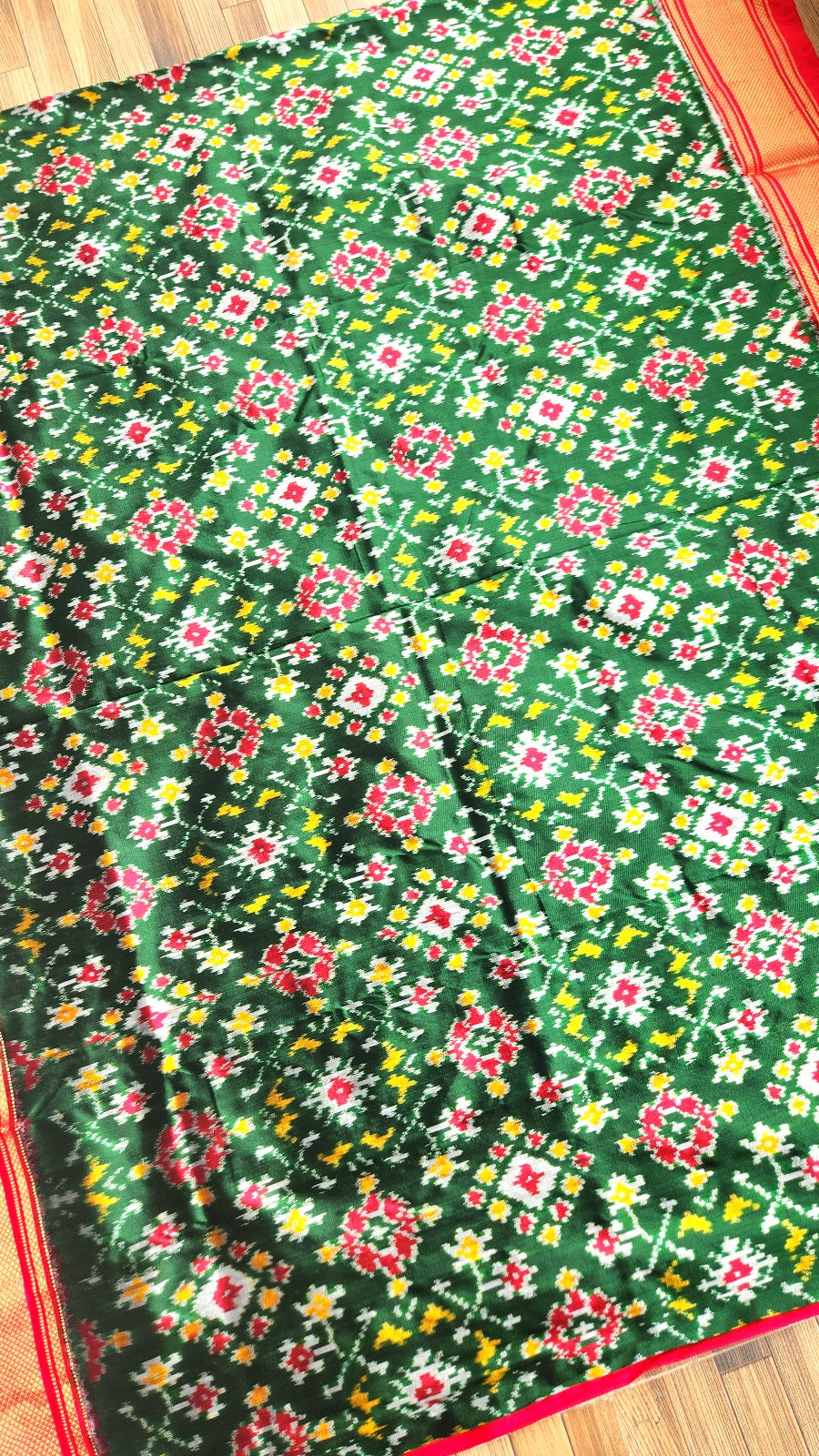 Ikat Silk Saree wedding shopping red saree green saree auspicious look Durag Puja saree mehndilook