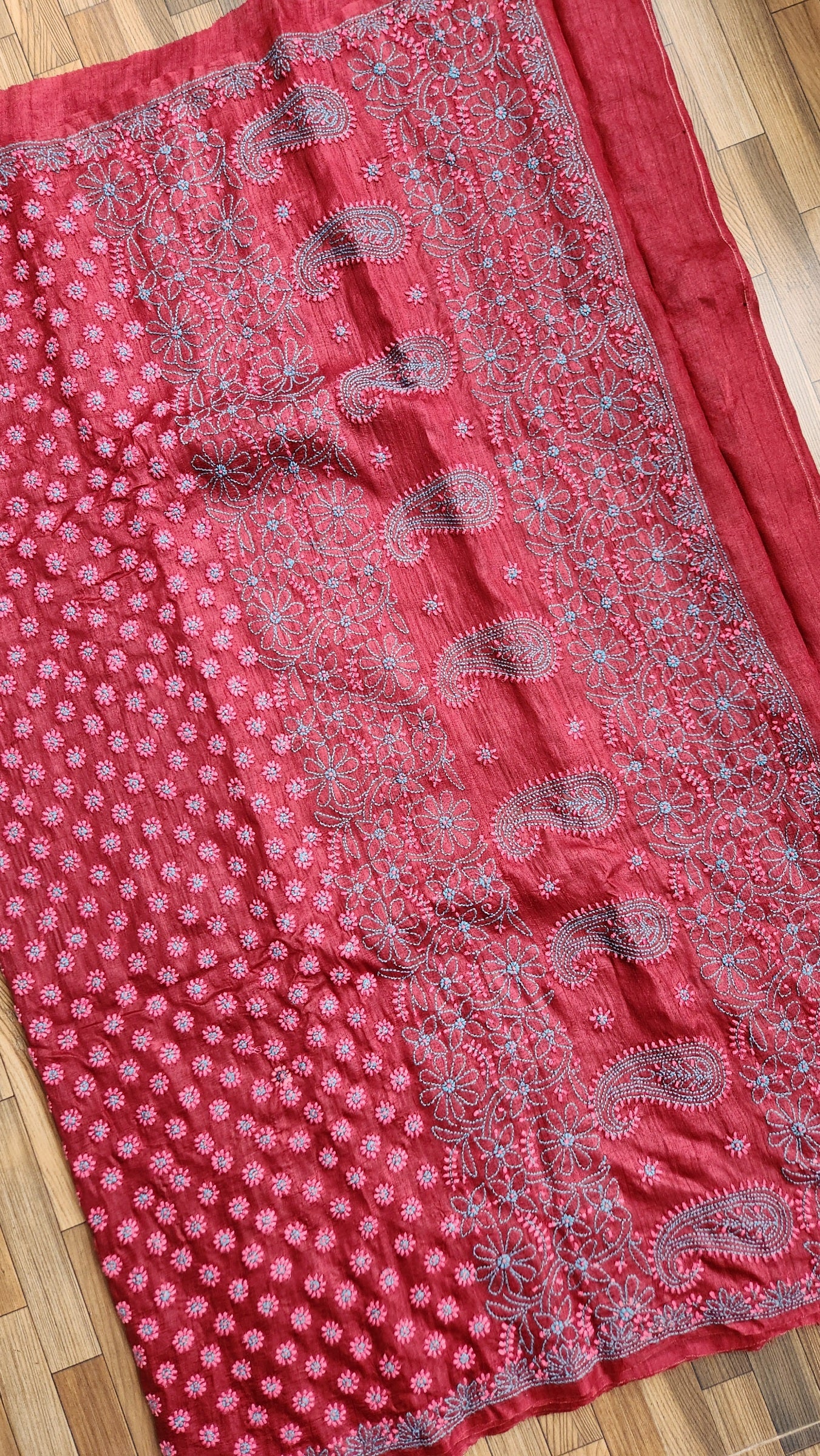 CHIKANKARI TUSSAR SILK SAREE