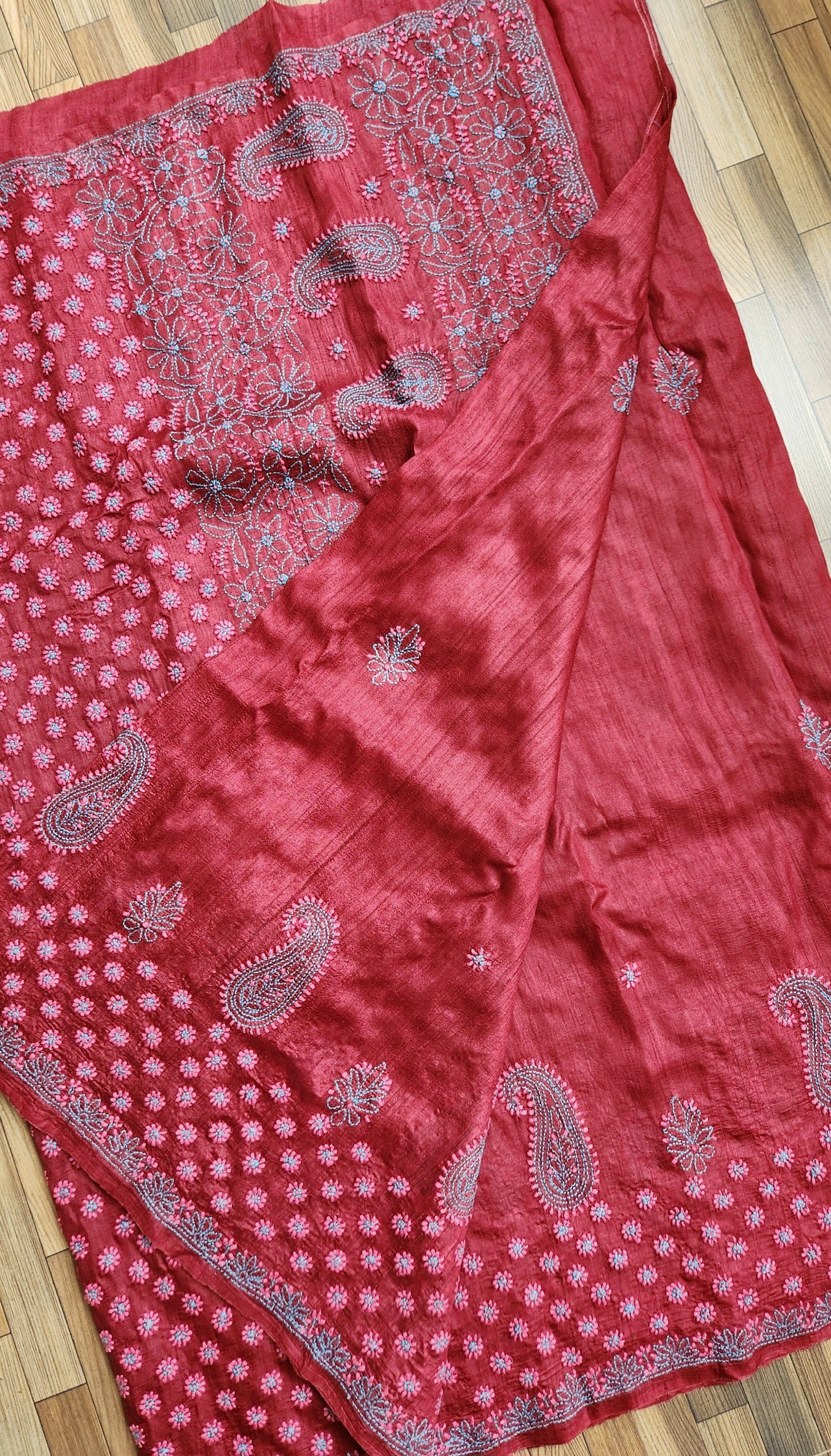 CHIKANKARI TUSSAR SILK SAREE