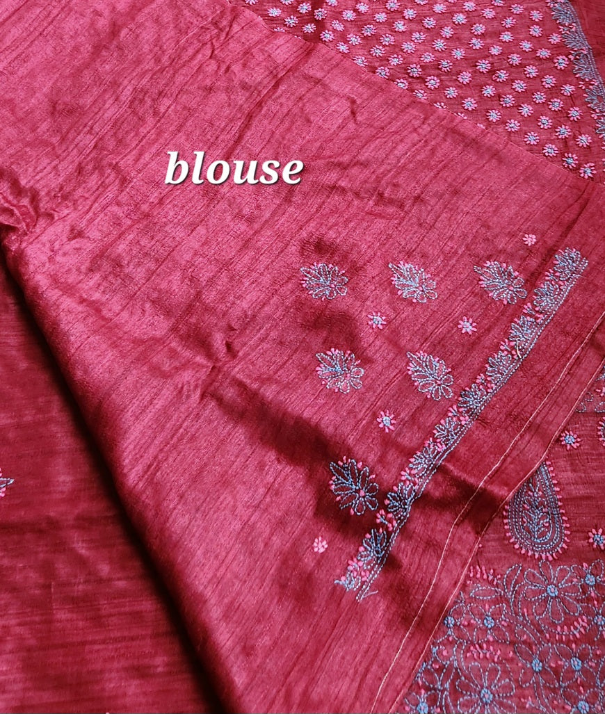 CHIKANKARI TUSSAR SILK SAREE