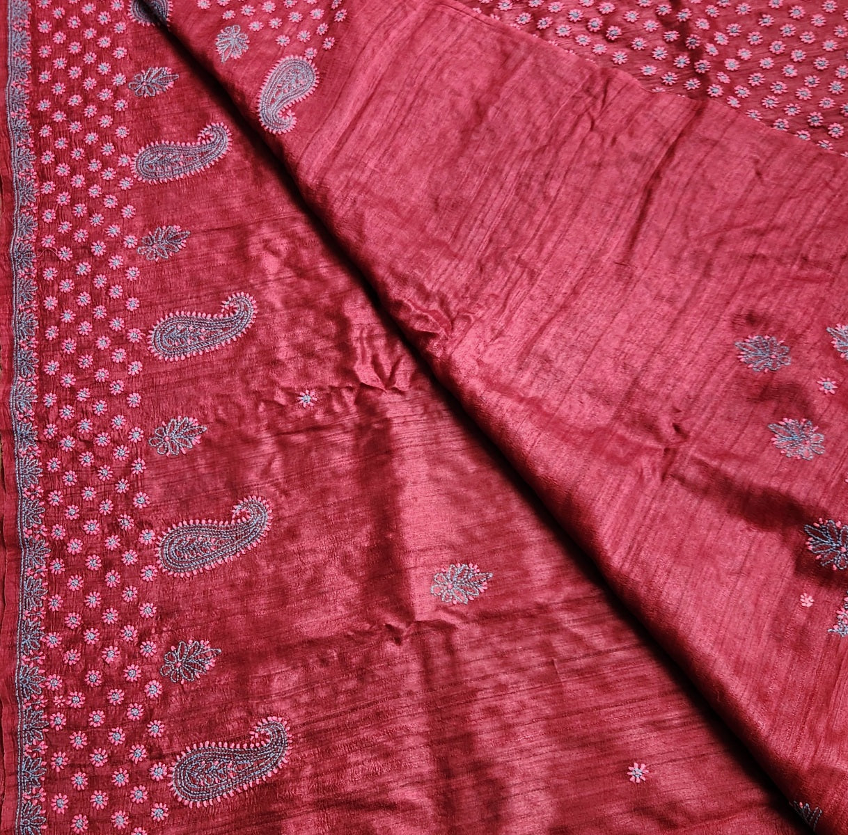 CHIKANKARI TUSSAR SILK SAREE