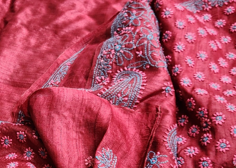 CHIKANKARI TUSSAR SILK SAREE
