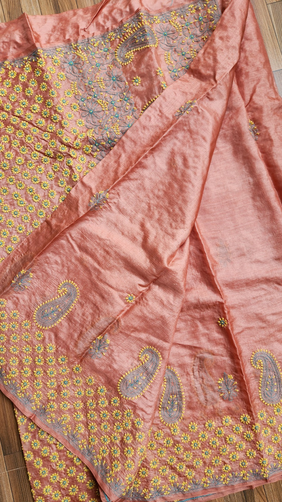 CHIKANKARI TUSSAR SILK SAREE