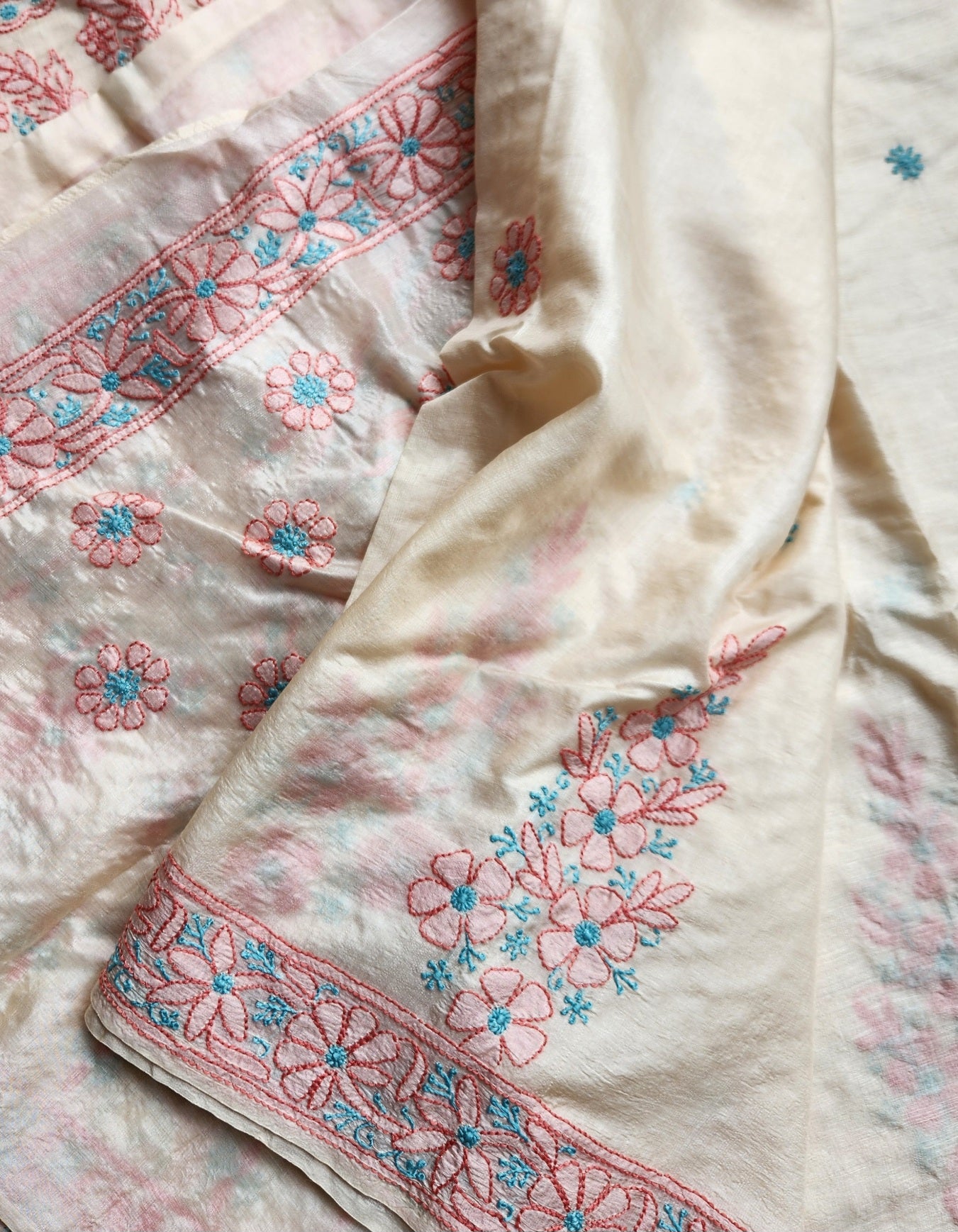 CHIKANKARI TUSSAR SILK SAREE