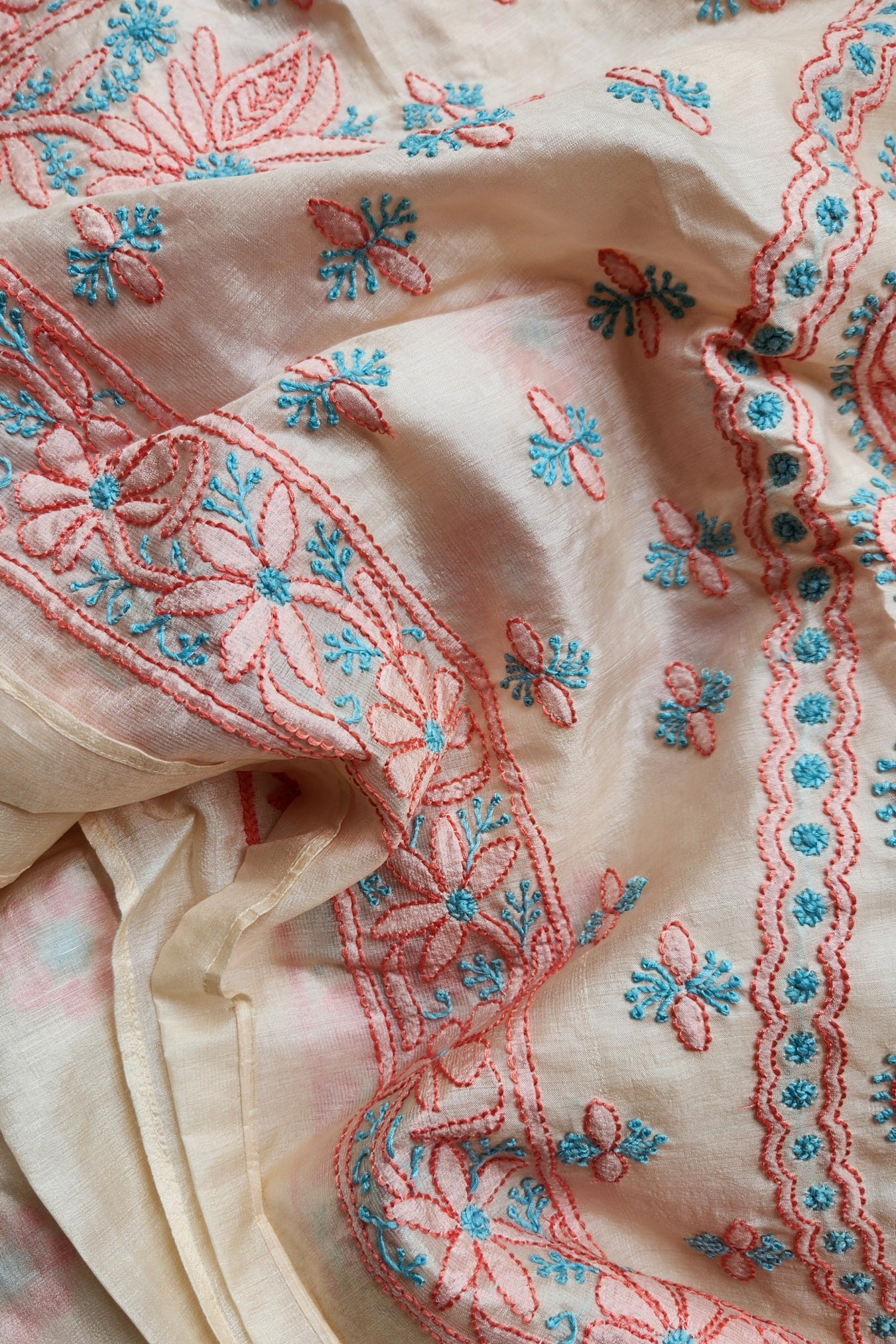 CHIKANKARI TUSSAR SILK SAREE