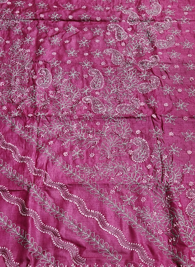 CHIKANKARI TUSSAR SILK SAREE