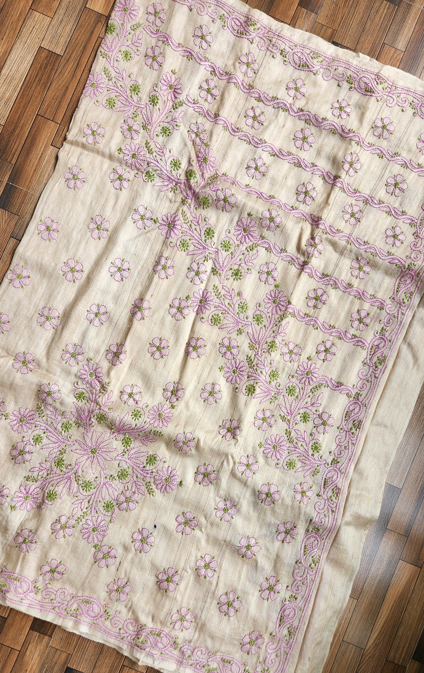 CHIKANKARI TUSSAR SILK SAREE