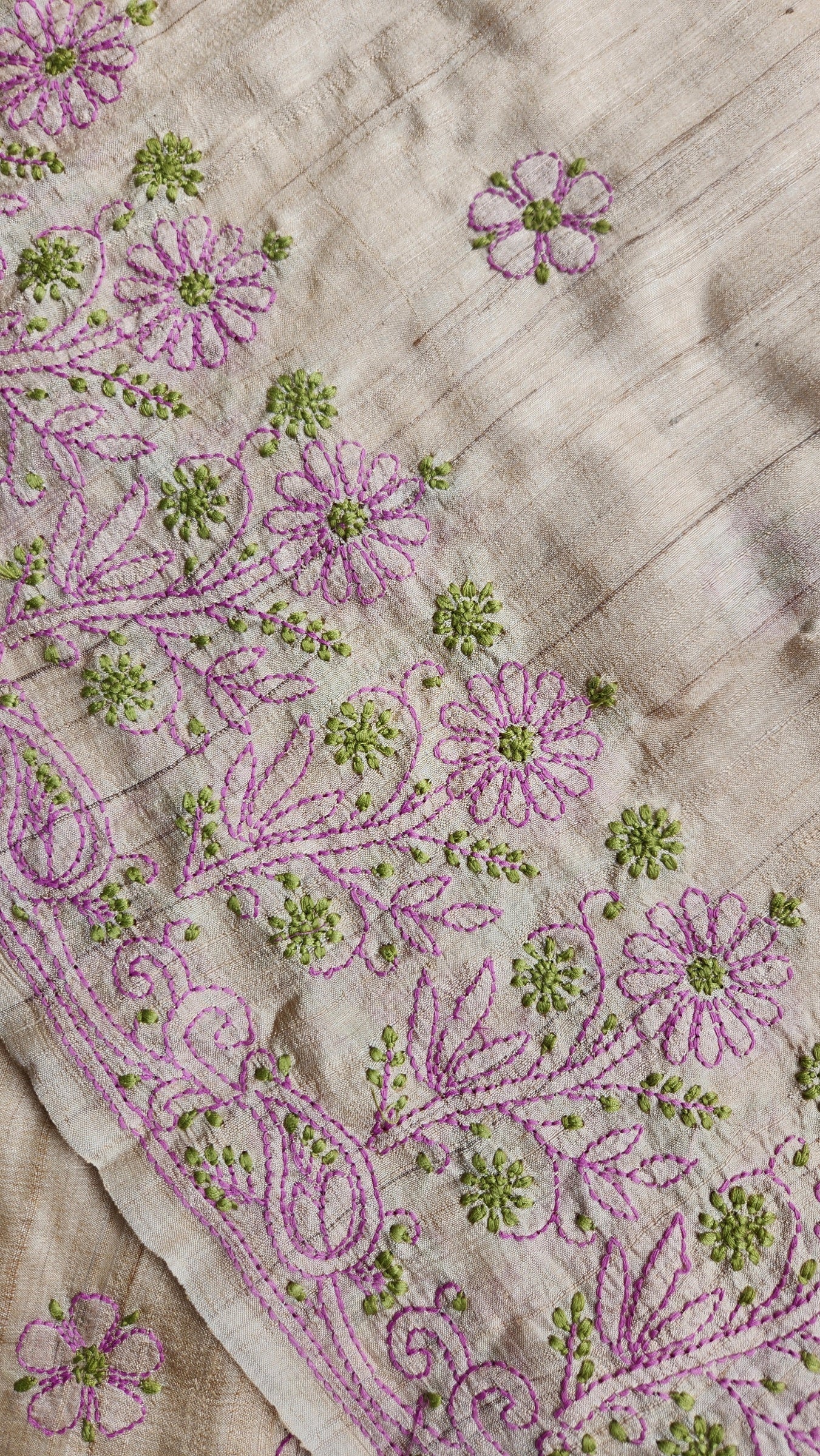 CHIKANKARI TUSSAR SILK SAREE