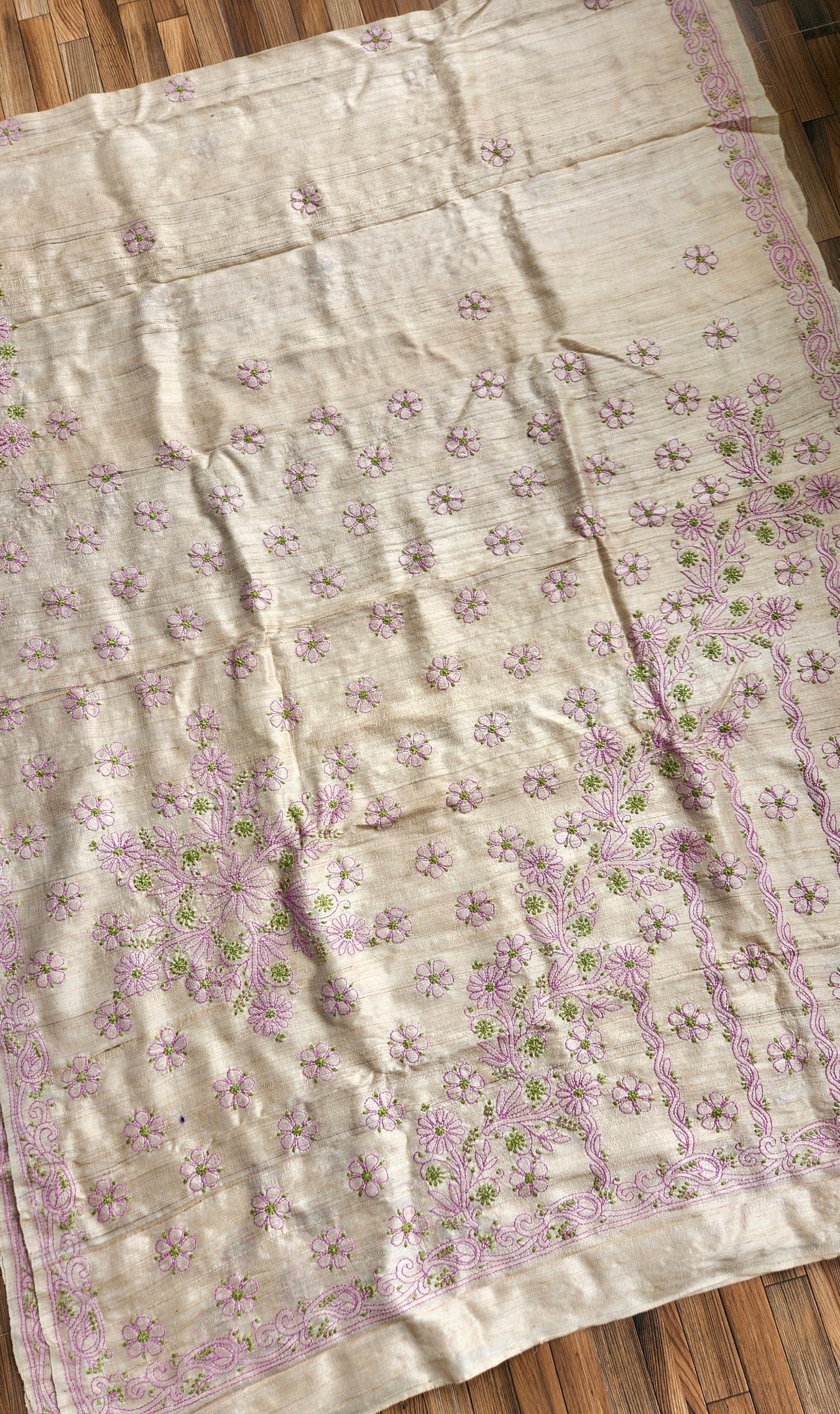 CHIKANKARI TUSSAR SILK SAREE