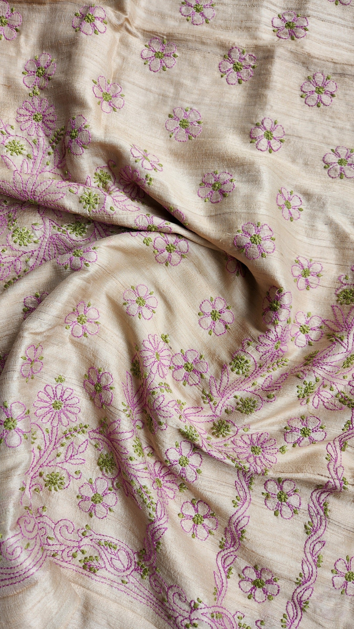 CHIKANKARI TUSSAR SILK SAREE
