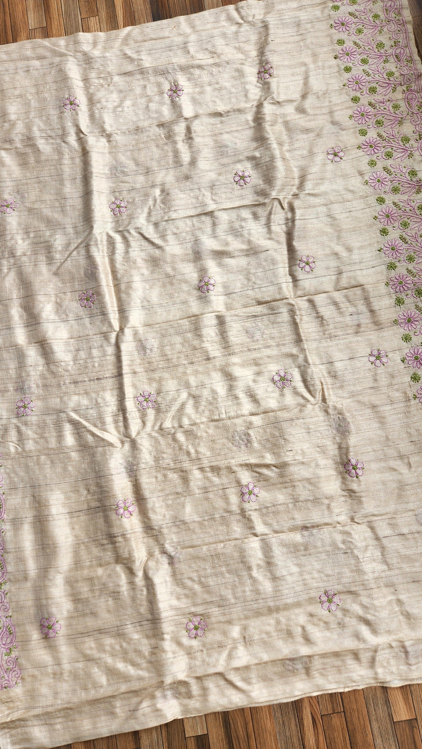 CHIKANKARI TUSSAR SILK SAREE