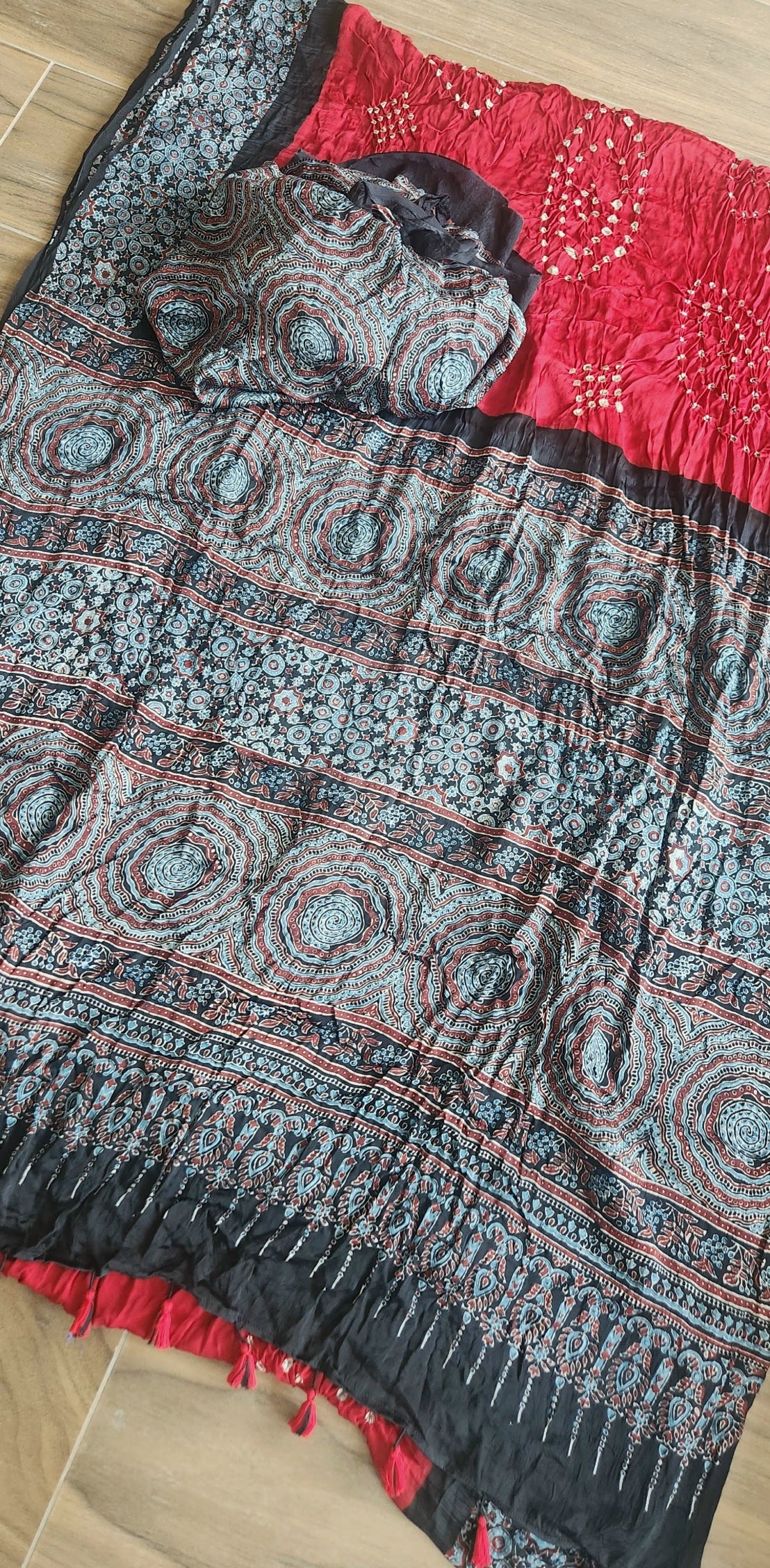 AJRAKH BANDHANI SILK SAREE