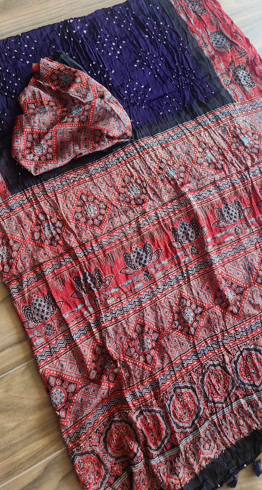 AJRAKH BANDHANI SILK SAREE