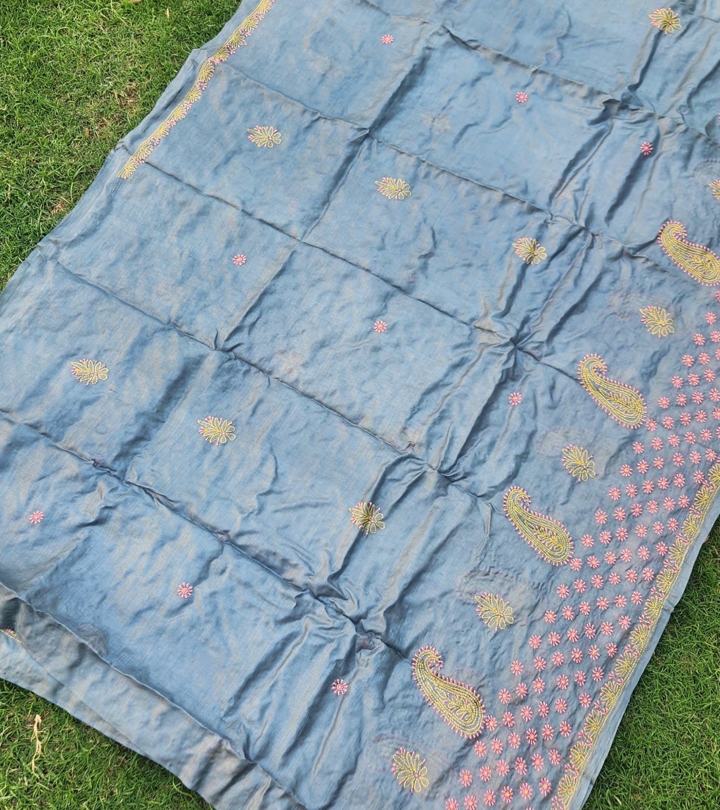 CHIKANKARI TUSSAR SILK SAREE