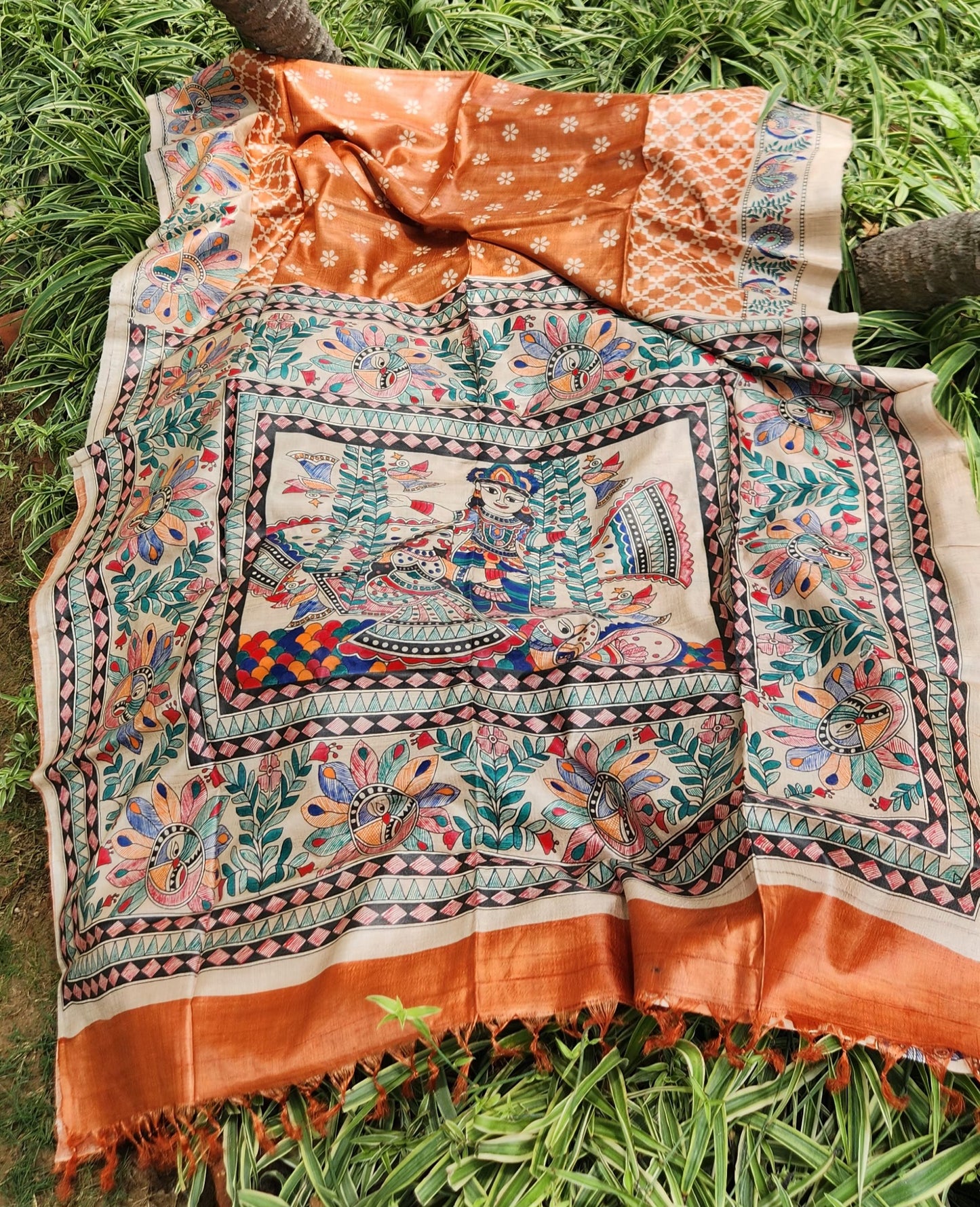 MADHUBANI HANDPAINTED SAREE - SAAWAN