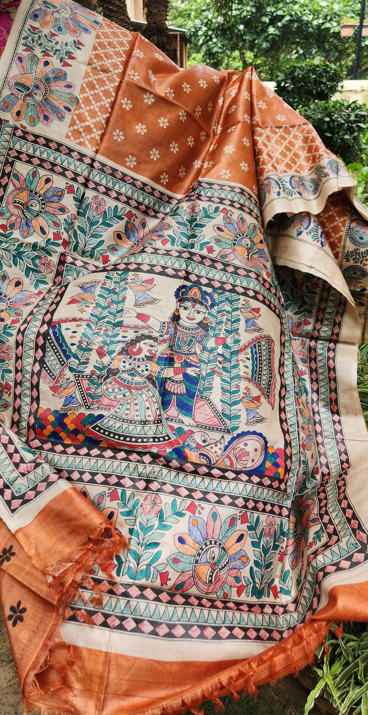 MADHUBANI HANDPAINTED SAREE - SAAWAN