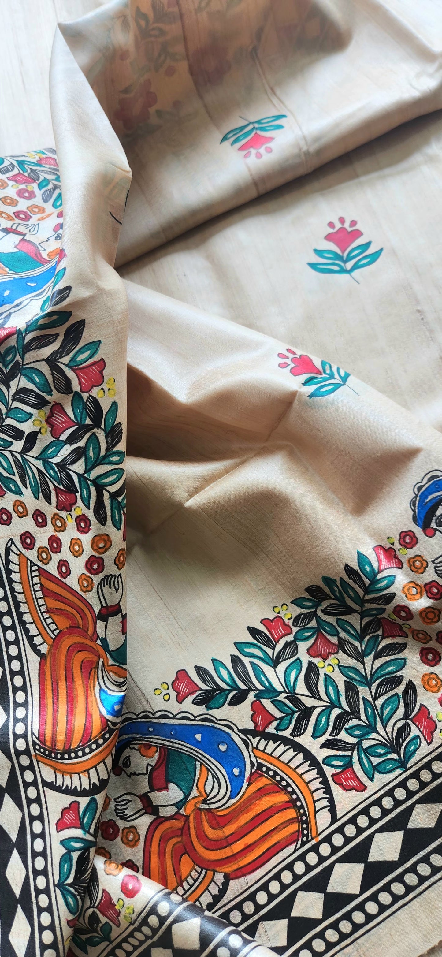 MADHUBANI HANDPAINTED SAREE - MA DURGA