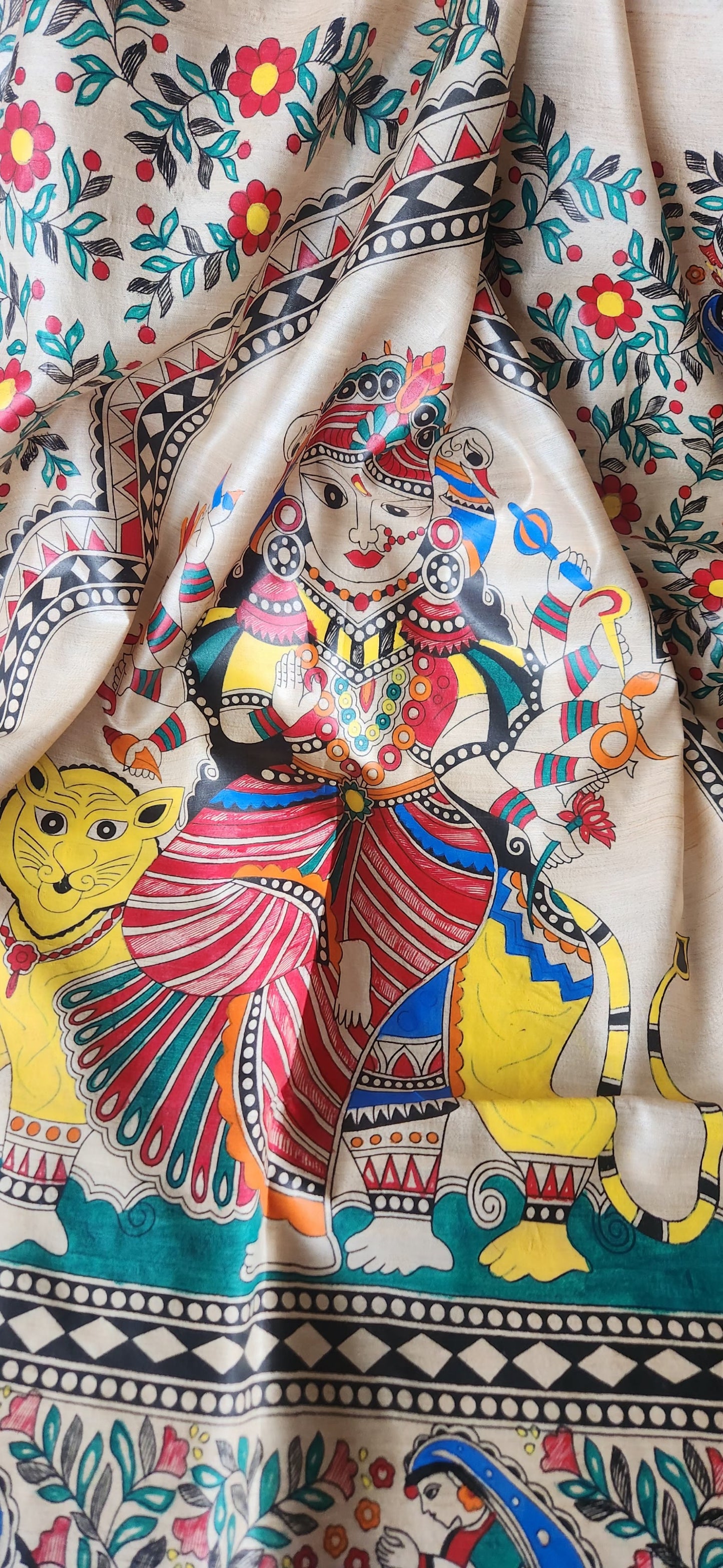 MADHUBANI HANDPAINTED SAREE - MA DURGA